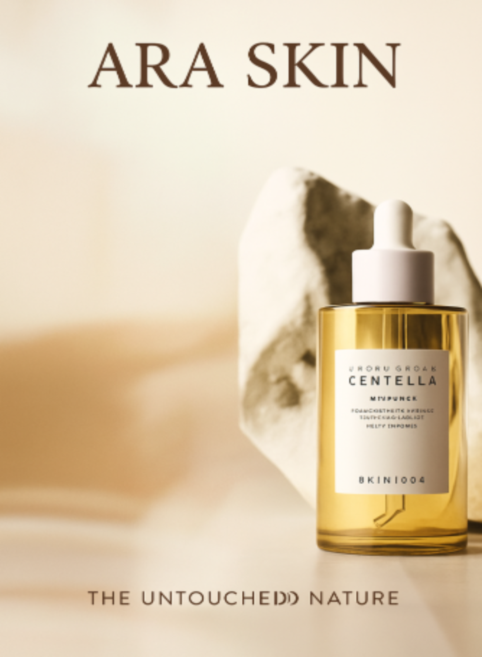 ARA SKIN Centella bottle with dropper on a soft beige background